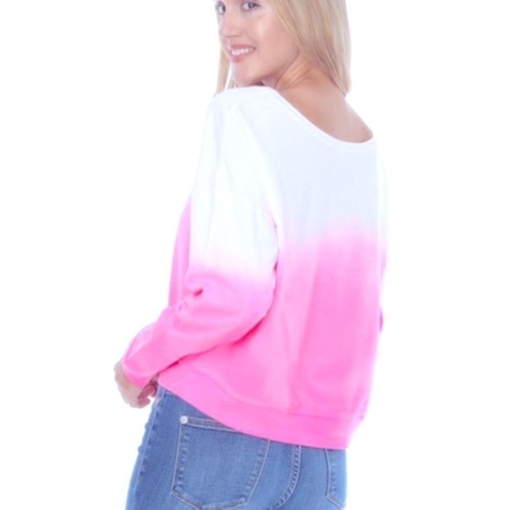 42 Pops Pink Ombre Dip Dye Pull Over Jersey Knit Top Medium - Picture 2 of 9